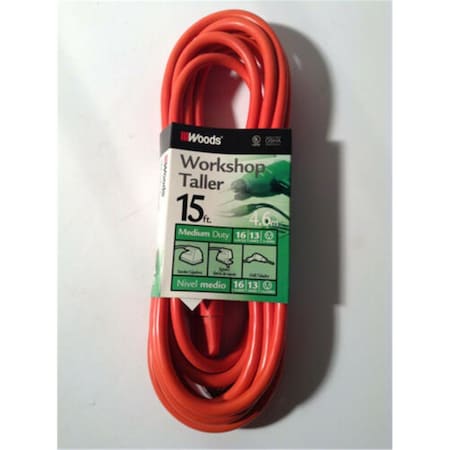 Southwire SJTW Extension Cord, 16 AWG, 16/3, 1 Outlets, Orange, Vinyl, 15 ft 266